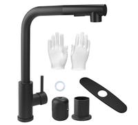 BBWELL Rubinetto Lavello Cucina Estraibile,Miscelatore Cucina con Doccetta Estraibile Nero,Miscelatore Cucina Estensibile Nero,Acciaio Inox Rubinetto Monocomando Girevole a 360° con guanti da lavoro