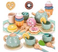 BBWELL Set da tè di Legno per Bambini,Set da tè per Bambini,Accessori Cucina Giocattolo,Servizio da tè Gioco di Imitazione,Regalo per Bambinis Bambina 3 4 5 6 Anni