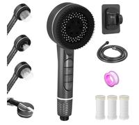 BBWELL Soffione Doccino per Doccia Anticalcare con Filtro, con 1.5m Tubo Doccetta, 4 Modi Funzione alta Pressione Shower Head Risparmio Idrico, Grigio