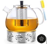 BBWELL Teiera in Vetro,Teiera in Vetro Borosilicato,Tisaniera Infusiera,Capacità 1500ml per Foglie di Tè Sfuso,Tisane,Caffè,Teabloom con Spazzola per Teieras,Cuscinetto Termico