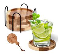 BBWELL6 Pezzi Sottobicchieri in Legno, Tazza Sottobicchieri per bevande,Sottobicchieres in Legno di Acacia con Supporto,Antiscivolo E Isolati per Tazze da Caffè E Tè, Bicchiere da Vino
