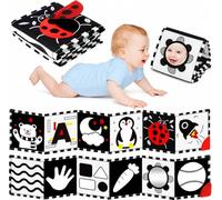 BBWOO Giocattolo per bambini 0-12 Mesi, grande libro pieghevole Montessori con specchio e giocattolo dentizione sensoriale, immagini in bianco e nero ad alto contrasto, tummy Time (bianco e nero)