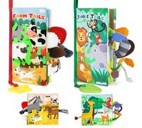 BBWOO Libri di Stoffa per Neonati e Bambini, Giochi Neonato 0-3-6 Mesi, Tummy Time e Giochi Dentizione (Animalier)