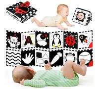 BBWOO Libro a contrasto per bambini, libro in tessuto per bambini, giocattolo a contrasto, giocattolo per bambini, 0 6 mesi, con massaggiagengive