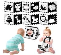 BBWOO Libro a contrasto per bambini, libro in tessuto per bambini, giocattolo a contrasto, giocattolo per bambini, 0 6 mesi, con massaggiagengive (Bianco e nero puro)