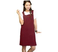 BBYBBS Grembiule a croce con spalline a forma di X in morbido cotone e lino stile giapponese, tinta unita, cotone, Darkred, taglia unica