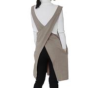 BBYBBS Grembiule in morbido cotone e lino tinta unita con schiena nuda incrociata, stile giapponese a forma di X, regalo da donna, per inaugurazione della casa, colore: cachi