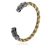 BBYOUTH Bracciale Viking Fenrir Wolf per Uomo e Donna, Mito Norvegese in Acciaio Inossidabile Anello da Braccio con Polsino Intrecciato con Confezione Regalo (3 Colori),Silver Gold