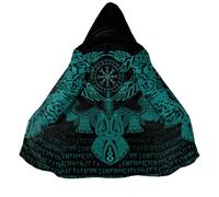BBYOUTH Cappa con Cappuccio Vichinga per Uomo Lunghezza Media Faux Sherpa Inverno Calda Medioevo Stampa 3D Cappotto Parka,Aegishjalmur,5XL
