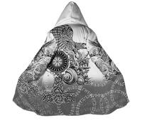BBYOUTH Cappa con Cappuccio Vichinga per Uomo Lunghezza Media Faux Sherpa Inverno Calda Medioevo Stampa 3D Cappotto Parka,Helm of awe,XXL