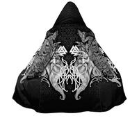 BBYOUTH Cappa con Cappuccio Vichinga per Uomo Lunghezza Media Faux Sherpa Inverno Calda Medioevo Stampa 3D Cappotto Parka,God of Odin,XXL