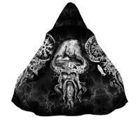 BBYOUTH Cappotto da Uomo Media Lunghezza con Fodera Finto Cashmere Cappuccio con Tasche, Stile Medievale da Motociclista Autunnale Invernale,Norse Mythology,L