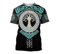 BBYOUTH Maglietta Vichinga Uomo, 3D Stampato Odino Fenrir Lupo Estate Manica Corta Mitologia Norrena Costume Cosplay,Yggdrasil,4XL