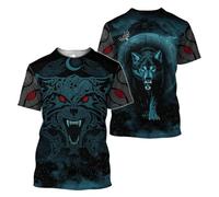 BBYOUTH Maglietta Vvichinga 3D da Uomo Valhalla Nord Odino Costume Estivo Maniche Corte Cosplay,Fenrir Wolf,3XL