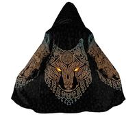 BBYOUTH Mitologia Norrena Cosplay Lunghezza Media Mantello con Cappuccio e Tasca, Fodera in Finto Cashmere Medievale retrò Giacca,Celtic Wolf,L