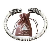 BBYOUTH Vichingo Bracciale Contorto Acciaio InossidabileLupo Fenrir di Corvo per Uomo e Donna Regalo Norreno con Portamonete in Pelle Valknut Gratuito,Silver 1 pc