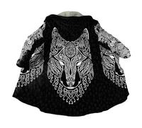 BBYOUTH Vichingo Cappa da Uomo Donna Lunghezza Media Cappuccio Inverno Caldo Cashmere Medioevo Stampato in 3D Parka Cappotto Accappatoio,Keltika Wolf,XL