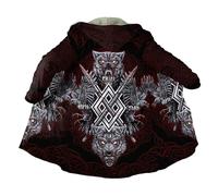 BBYOUTH Vichingo Cappa da Uomo Donna Lunghezza Media Cappuccio Inverno Caldo Cashmere Medioevo Stampato in 3D Parka Cappotto Accappatoio,Geri&freki,3XL