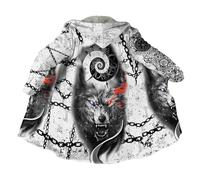BBYOUTH Vichingo Cappa da Uomo Donna Lunghezza Media Cappuccio Inverno Caldo Cashmere Medioevo Stampato in 3D Parka Cappotto Accappatoio,Odin Wolf,XL