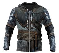 BBYOUTH Viking Armor Tattoo Felpa con Cappuccio 3D Norreno Mitologia Primavera Autunno Manica Lunga Retro Storia Culturale Uomo Oversize Camicia,Viking Armor Zipper,XXL