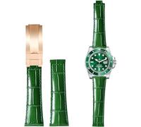 BBZ 20MM Genuine Pelle WatchCinturino Compatible con Rolex Yatch Master Submariner Daytona Black Green Alligator Pattern Watch Strap