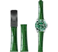 BBZ 20MM Genuine Pelle WatchCinturino Compatible con Rolex Yatch Master Submariner Daytona Black Green Alligator Pattern Watch Strap