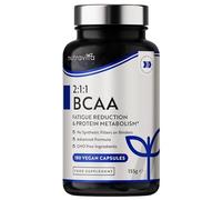 BCAA Aminoacidi Ramificati - Leucina, isoleucina e valina 2:1:1 con aggiunta di vitamina B6 e B12 - Metabolismo energetico normale - Riduzione della fatica - 180 Capsule vegane - Prodotto da Nutravita
