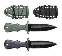 BCENG Set di coltelli da esterno (2 pezzi): coltello da collo con fodero in plastica e catenella; coltello da collo per esterni; coltello di sopravvivenza; mini coltello in acciaio inossidabile