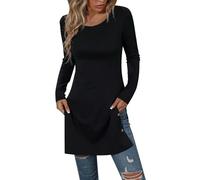 Bcenoilua Abito Girocollo da Donna Casual Maniche Lunghe a Gonna Slim con Bottoni Laterali sopra Il Ginocchio Abito Mini Manica Lunge