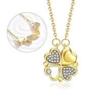 Bcenoilua Collane Donna Quattro Foglia Trifoglio Collana Cuore Magnetica Diamante Completo Fortunato Trifoglio Charm 4 Collana Cuore A Multi-Wear Moglie Mamma Fidanzata Compleanno