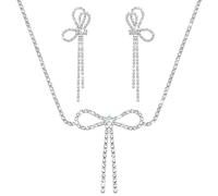 Bcenoilua Parure di Gioielli da Donna Collana Orecchini 925 Argento Pendente Strass Set Regolabile Catena del Diamante Gioielli da Sposa Regalo di San Valentino