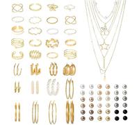 Bcenoilua Parure Gioielli Donna Set di Gioielli Oro con Collana Bracciale Ragazze Collane a Strati Delicati Eleganti in Oro Orecchini Dorata Set Nocche Anelli Bulk Accessori Moda (Oro-B, Taglia unica)