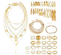 Bcenoilua Parure Gioielli Donna Set di Gioielli Oro con Collana Bracciale Ragazze Collane a Strati Delicati Eleganti in Oro Orecchini Dorata Set Nocche Anelli Bulk Accessori Moda (Oro-A, Taglia unica)