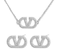 Bcenoilua Parure Gioielli per Donna Lettera Geometria Collana Orecchini Set Orecchini a Forma di Lettera V Eleganza Brillantini Stile Retrò Semplici Orecchini a Collana per Donne e Ragazze YS