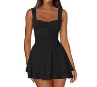 Bcenoilua Vestito Donna Estivo Sexy Senza Maniche Scollo Quadrato Linea ad A Miniabito Elegante Vita Alta Orlo a Doppio Strato Vestito Corto Slim Vestiti per Festa Club Cocktail