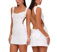 Bcenoilua Vestito Sexy Donna Abito da Sera Senza Maniche Bodycon Vestito Corto Estate Schiena Scoperta Miniabito Aderente con Fiocco Casual Mini Abito Discoteca Cocktail