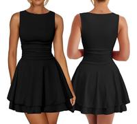 Bcenoilua Vestito Sexy Donna Collo Rotondo Senza Maniche Mini Abito Aderente Curvy Increspato Bodycon Abiti Elastico Svasato Tubino Corto da Sera Estivo Casual Vestito per Discoteca Festa Cocktail