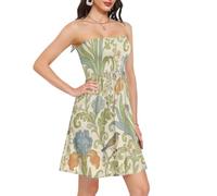 BCFHRGT Abito estivo da donna in stile retrò Iris Bird William Morris, beige, Retro Iris Bird William Morris Beige, L