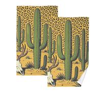 BCFHRGT Asciugamani decorativi con cactus del deserto, leopardo, mucca, cranio, confezione da 2, in microfibra, asciugamani per il viso