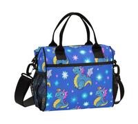 BCFHRGT Borsa per il pranzo da donna con drago blu con glitter finti con tracolla per ragazze adolescenti borsa per il pranzo per le signore dell'asilo