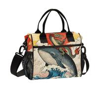 BCFHRGT Borsa per il pranzo giapponese con onde oceaniche e balene drago per ragazze con tracolla borsa termica per ragazzi