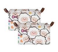 BCFHRGT Cestini bianchi a forma di pecora, con manici, confezione da 2 cestini decorativi per scaffali e libri