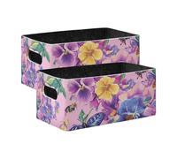 BCFHRGT Cesto portaoggetti pieghevole con fiori e giglio del pensiero con farfalle e api, confezione da 2 contenitori organizer per scaffali armadio libri