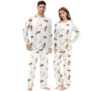 BCFHRGT Coppia di pigiami coordinati Art Hylobatidae bianco PJs per uomo donna due pezzi set pigiama, Art Hylobatidae Bianco, Small