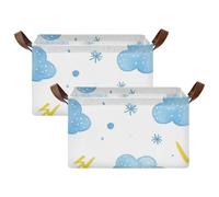 BCFHRGT Cubi portaoggetti pieghevoli con illustrazione di nuvole e fulmini in stile cartone animato, con manici, confezione da 2 cestini decorativi per libri e vestiti per soggiorno