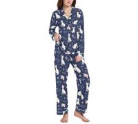 BCFHRGT Divertente set pigiama da donna con colletto con gatti Devon Rex blu navy, Funny Devon Rex Cats Blu Navy, Medium