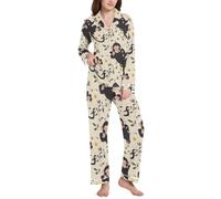 BCFHRGT Divertente set pigiama da donna con risvolto beige a scimpanzé comodo ed elegante, Divertente scimpanzé beige, Medium