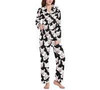 BCFHRGT Estetico Devon Rex Cats Nero Casual Femminile Risvolto Pigiama Set, Gatti Estetici Devon Rex Nero, Large