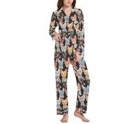 BCFHRGT Estetico Devon Rex Cats Nero Morbido Donna Tacca Risvolto Pigiama Set, Gatti Estetici Devon Rex Nero, X-Large