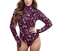 BCFHRGT Leopard Pattern Magenta Nero manica lunga Mock Dolcevita Carino Body per le Donne Che Uscono